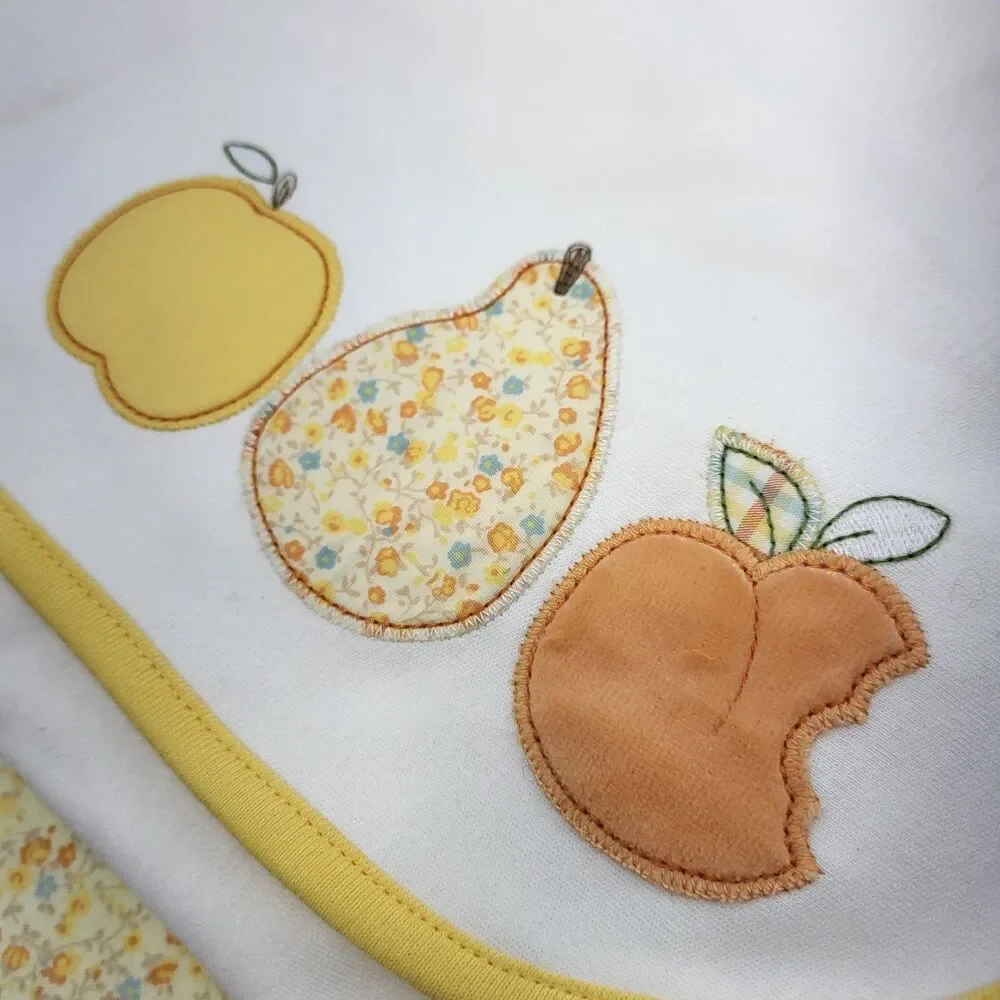 Vintage Gymboree Prairie Ranch Baby Blanket Floral Fruit Apple Pear Appliqué